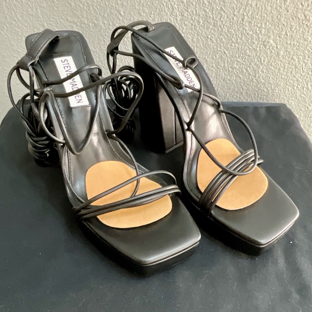 Steve Madden Black Strappy Block Heels